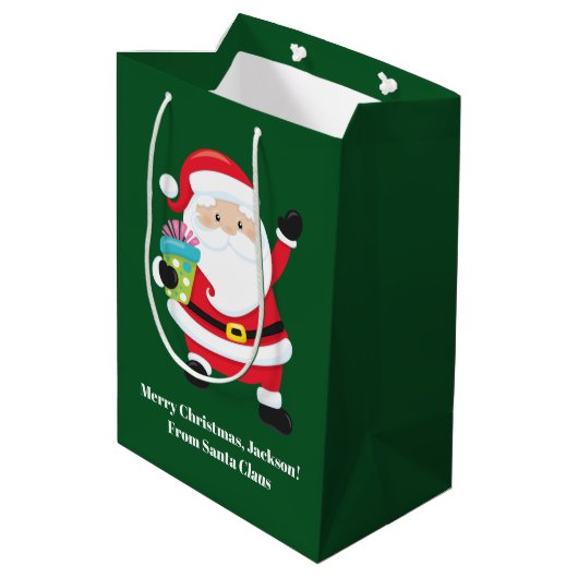 Groene Kerstman Gepersonaliseerd Kinder Kerst Medium Cadeauzakje (Achterkant Gekanteld)
