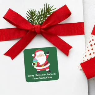 Groene Kerstman Gepersonaliseerd Kinder Kerst Vierkante Sticker