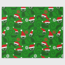 Groene Kerstman Katten Cadeaupapier