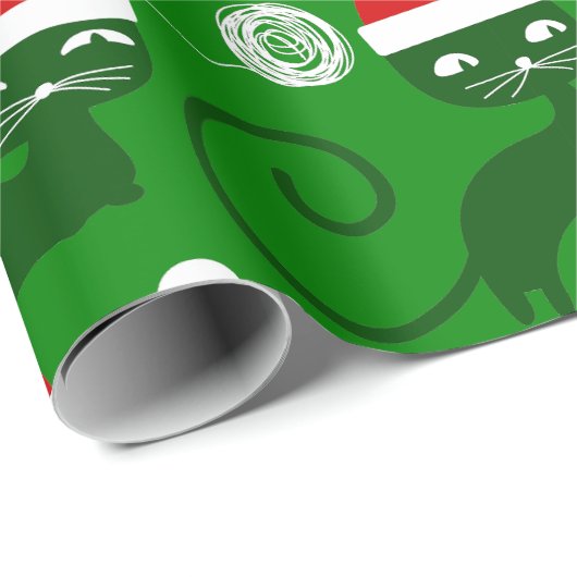 Groene Kerstman Katten Cadeaupapier (Rol Hoek)