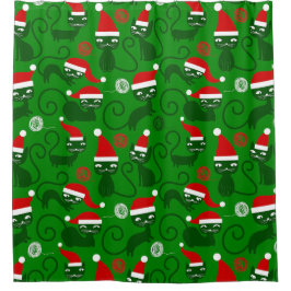 Groene Kerstman Katten Douchegordijn