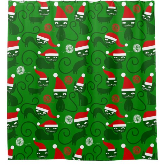 Groene Kerstman Katten Douchegordijn (Voorkant)