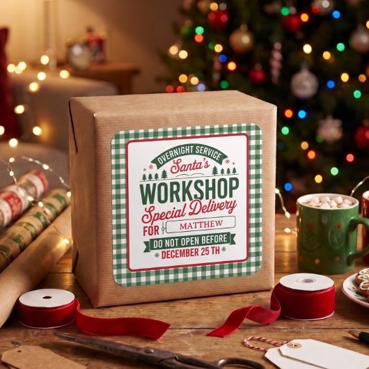 Groene Kerstman Werkplaats Speciale Levering Kerst Vierkante Sticker