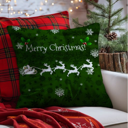 Groene Kerstmannen slee en rendier worp kussen