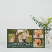 Groene Kerstmis 3 Foto Elegante Botanische Feestdagenkaart (Staand voorkant)