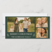 Groene Kerstmis 3 Foto Elegante Botanische Feestdagenkaart (Voorkant)