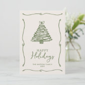 Groene Kerstmis 3 Foto Hand-getrokken Bow Ribbon Feestdagenkaart (Staand voorkant)