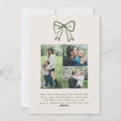 Groene Kerstmis 3 Foto Hand-getrokken Bow Ribbon Feestdagenkaart (Achterkant)