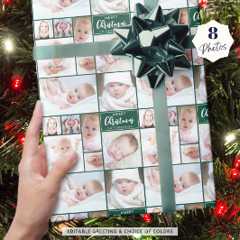 Groene Kerstmis 8 Fotocollage Gepersonaliseerd Cadeaupapier