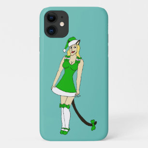 Groene Kerstmis catgirl Case-Mate iPhone Case