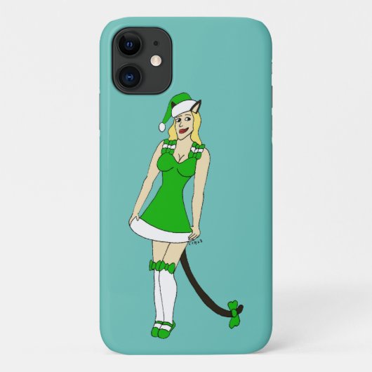 Groene Kerstmis catgirl Case-Mate iPhone Case (Achterkant)