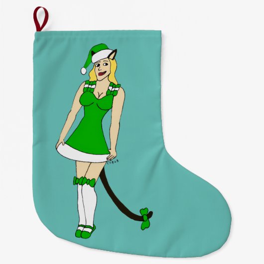 Groene Kerstmis catgirl Grote Kerstsok (Voorkant)