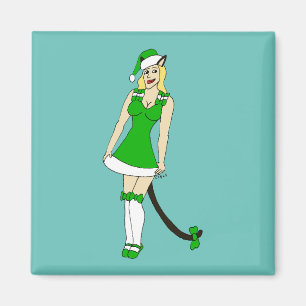 Groene Kerstmis catgirl Magneet
