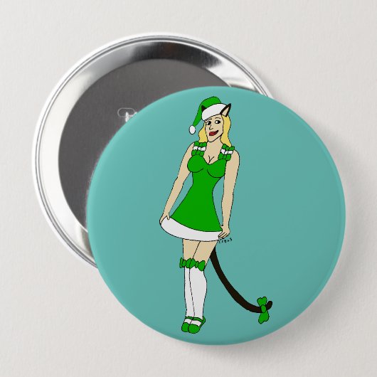 Groene Kerstmis catgirl Ronde Button 4,0 Cm (Voorkant /achterkant)