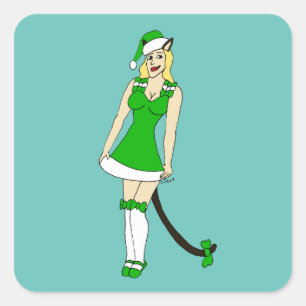 Groene Kerstmis catgirl Vierkante Sticker