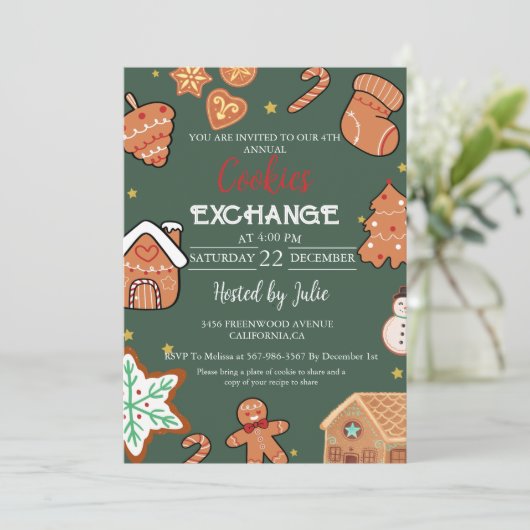 Groene Kerstmis Cookie Exchange Kerstfeest Kaart (Staand voorkant)