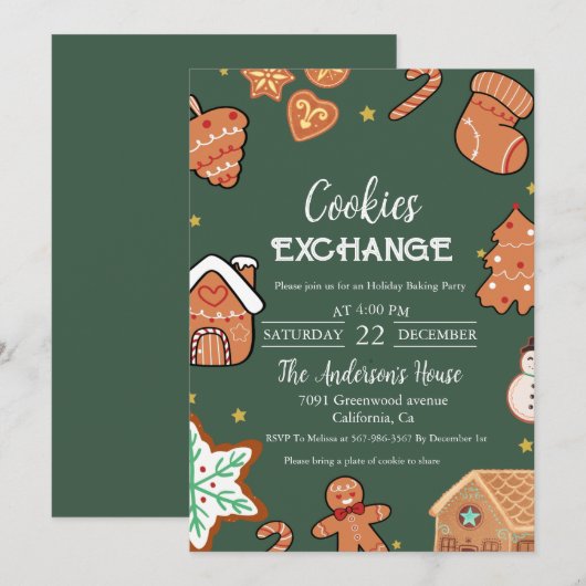 Groene Kerstmis Cookie Exchange Kerstfeest Kaart (Voorkant / Achterkant)