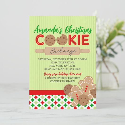Groene Kerstmis Cookie Exchange Party Kaart (Staand voorkant)