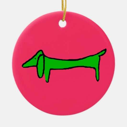 Groene Kerstmis Dachshund Keramisch Ornament (Voorkant)