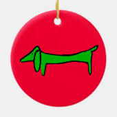 Groene Kerstmis Dachshund Keramisch Ornament (Achterkant)