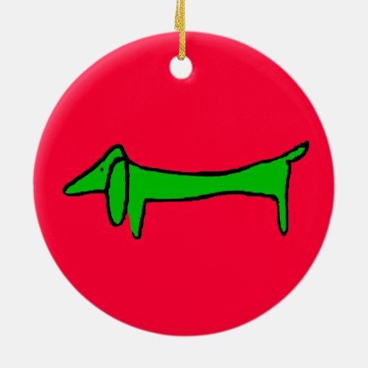 Groene Kerstmis Dachshund Keramisch Ornament (Achterkant)