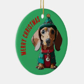 Groene Kerstmis Dachshund Keramisch Ornament (Rechts)