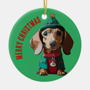 Groene Kerstmis Dachshund Keramisch Ornament