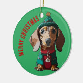 Groene Kerstmis Dachshund Keramisch Ornament (Links)
