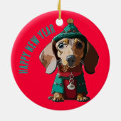 Groene Kerstmis Dachshund Keramisch Ornament (Achterkant)