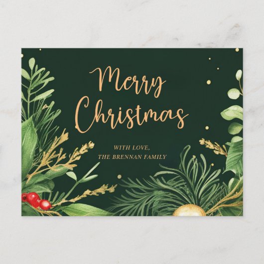 Groene Kerstmis Elegante Moderne Groene Tinten Feestdagenkaart (Voorkant)