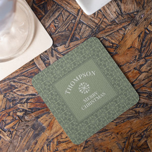 Groene Kerstmis Elegante Sneeuwvlok Feestdag Kartonnen Onderzetters