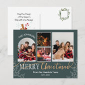Groene Kerstmis Familie Fotocollage postkaart Uitnodiging Briefkaart (Voorkant / Achterkant)