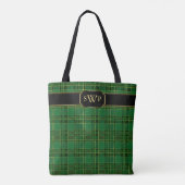 Groene Kerstmis Goud Plaid Monogram Tartan Tote Bag (Achterkant)
