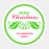 Groene Kerstmis Holly Leaves Ronde Sticker (Voorkant)