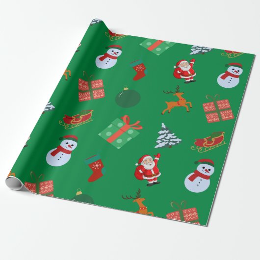 Groene Kerstmis Iconen Cadeaupapier (Uitgerold)
