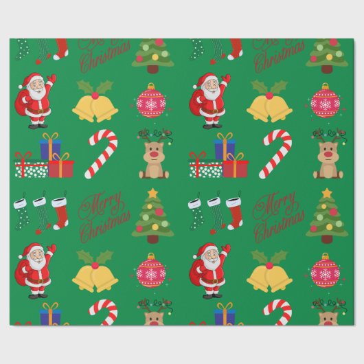 Groene Kerstmis Iconen Verpakkingsdocument Cadeaupapier (Zoom)