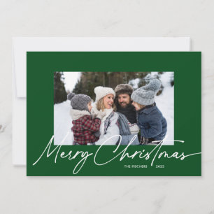 Groene Kerstmis Kalligrafie Script Eenvoudige 3 Fo Feestdagenkaart