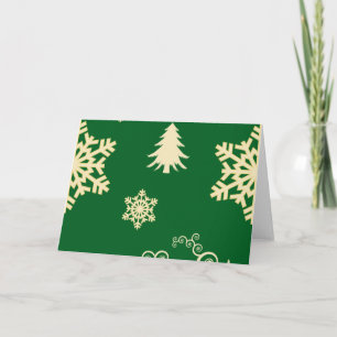 Groene Kerstmis met Cream Snowflakes Feestdagen Kaart