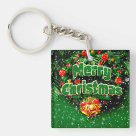 Groene Kerstmis met Gouden Bellen Wenskaart Sleutelhanger