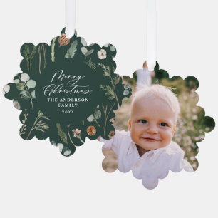 groene Kerstmis minimale botanische foto Ornament Kaart