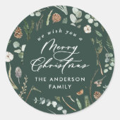 Groene Kerstmis minimale elegante botanische foto Ronde Sticker (Voorkant)
