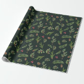 Groene Kerstmis, modern, minimaal botanisch cadeau Cadeaupapier (Uitgerold)