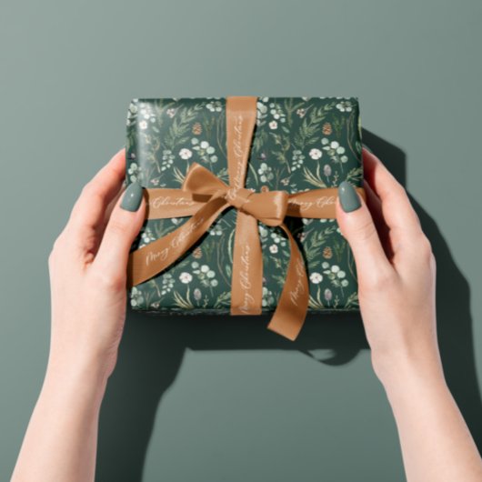 Groene Kerstmis, modern, minimaal botanisch cadeau Cadeaupapier