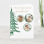 Groene Kerstmis Pagode Boom Oma 3-Foto Kaart (Voorkant)