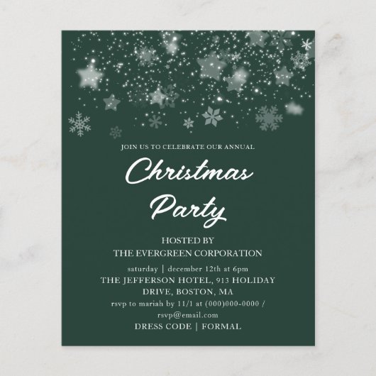 Groene Kerstmis Party Budget Uitnodiging (Voorkant)