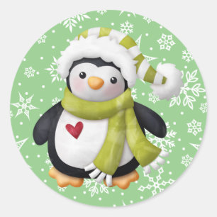 Groene Kerstmis Pinguïn Ronde Sticker