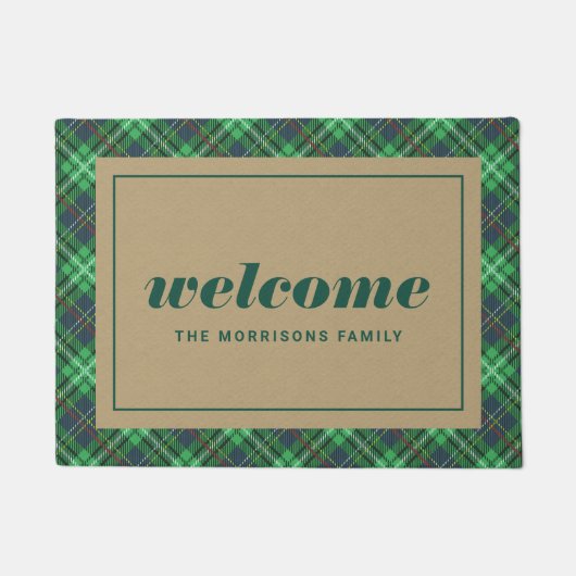 Groene Kerstmis Plaid Gepersonaliseerd Welkom Deurmat (Voorkant)