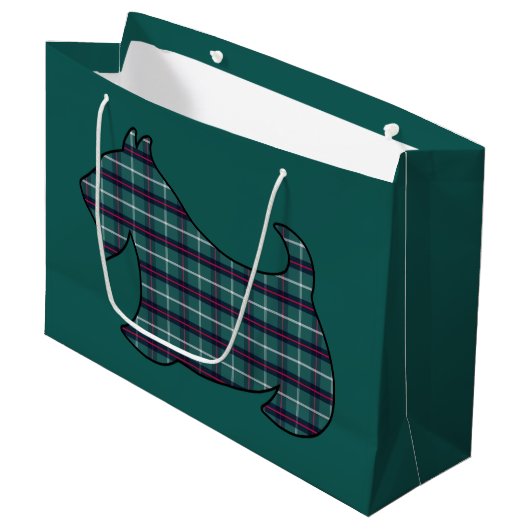 Groene Kerstmis Plaid Schotse Terrier Gift Bag Groot Cadeauzakje (Voorkant Gekanteld)