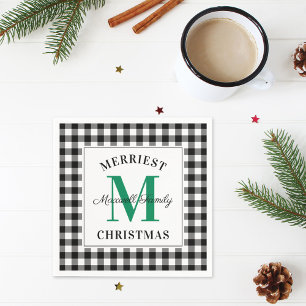 Groene kerstmonogram  Zwarte buffelplaat Servet