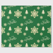 Groene kerstomslag met Cream Snowflakes Cadeaupapier (Vlak)